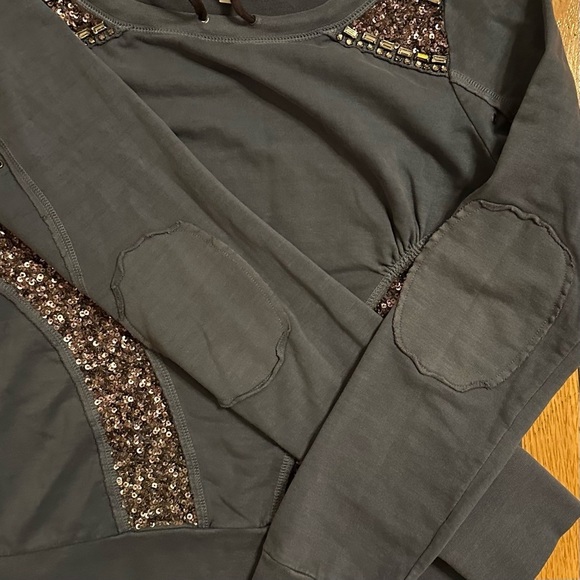 Patrizia Pepe Firenze Sweatshirt Top Wide Neck Sequin Rhinestone Blue 6 blouse - Picture 3 of 8